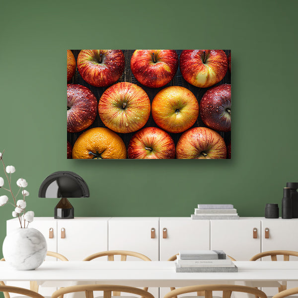 Frisse Appels met Waterdruppels op Hout canvas