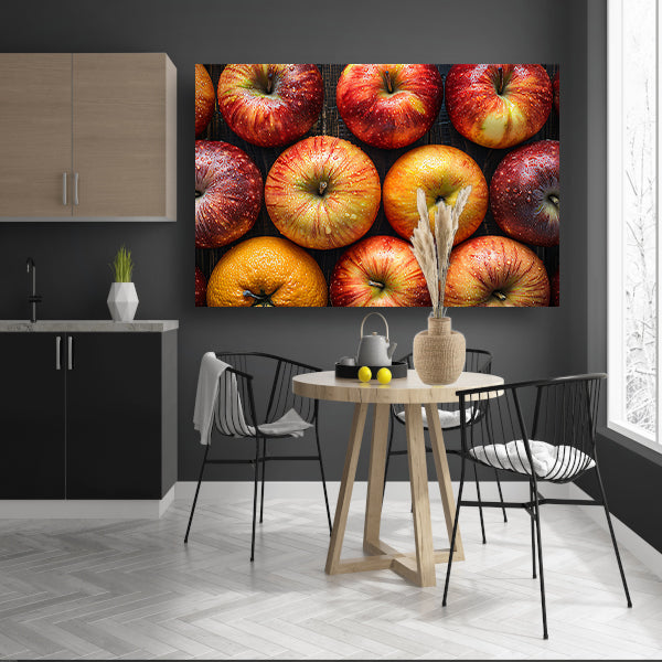 Frisse Appels met Waterdruppels op Hout canvas