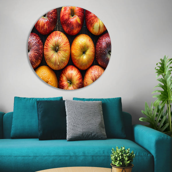 Frisse Appels met Waterdruppels op Hout forex muurcirkel