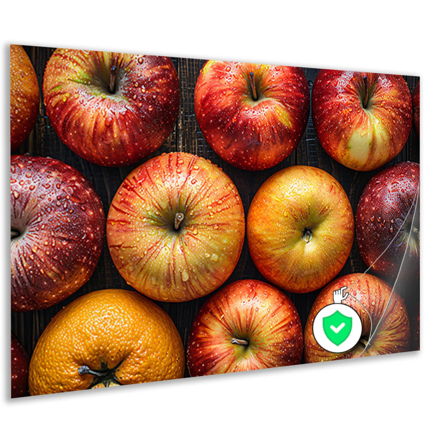 Frisse Appels met Waterdruppels op Hout poster