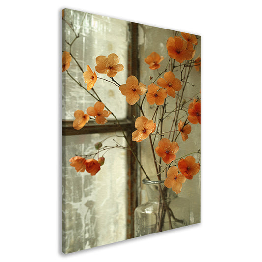 Oranje bloesems in glazen vaas canvas