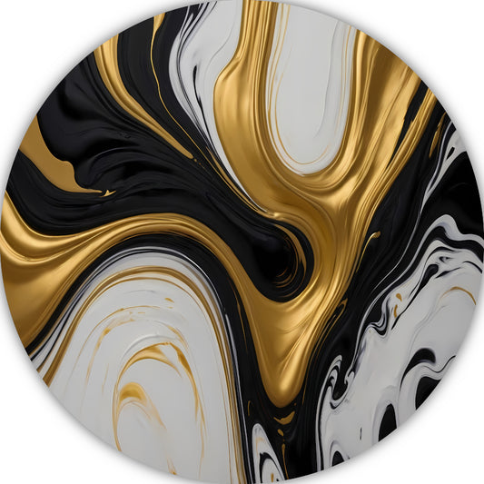 Abstract spel van zwart, wit en gouden tinten aluminium muurcirkel