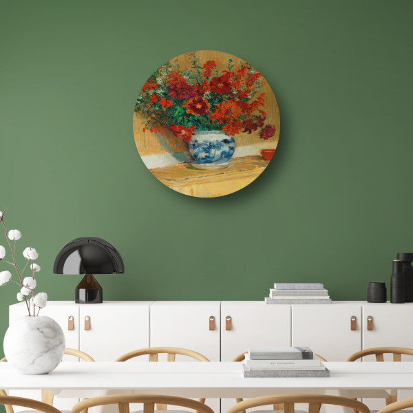 Boeket bloemen in blauwe vaas - Jacques-Émile Blanche aluminium muurcirkel