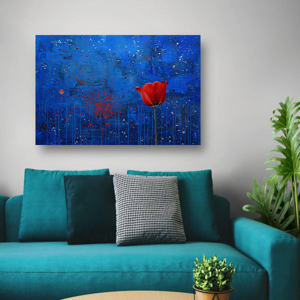 Abstracte tulp tegen dynamische blauwe achtergrondposter