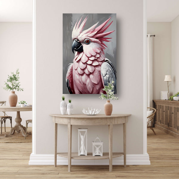 Roze kakatoe in artistieke moderniteit canvas met baklijst