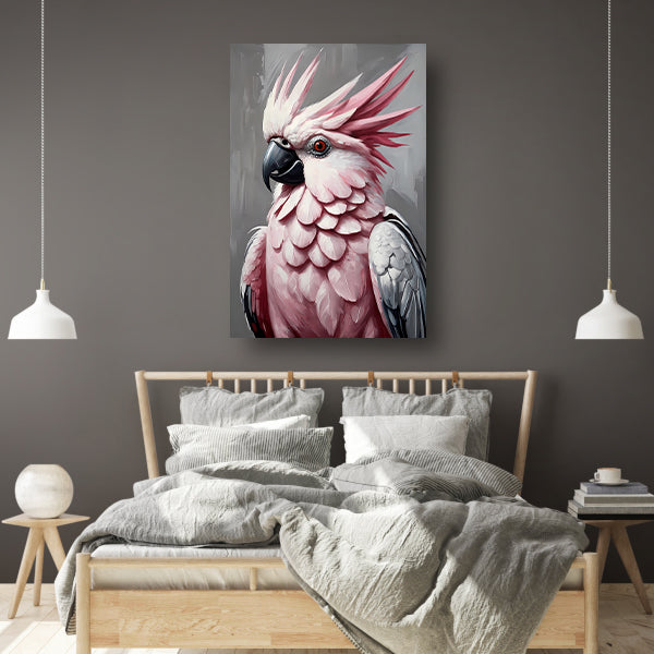 Roze kakatoe in artistieke moderniteit canvas met baklijst