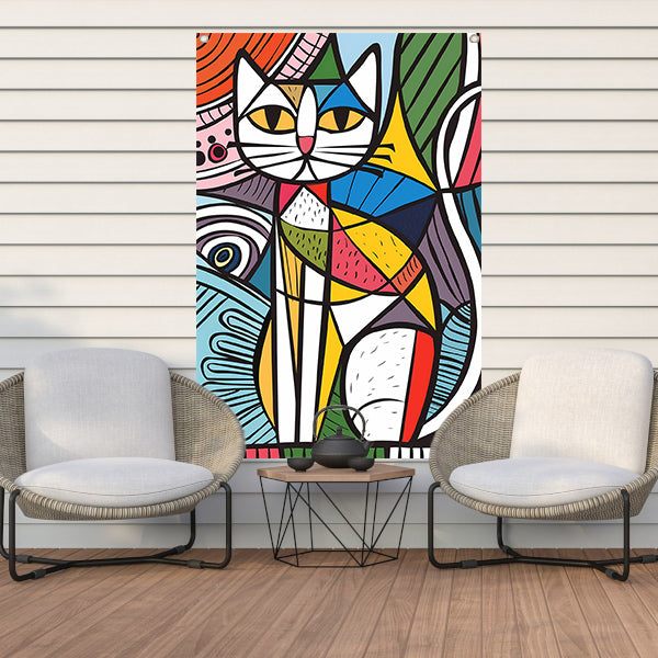 Kleurrijk kubistisch kat schilderij met patronen tuinposter