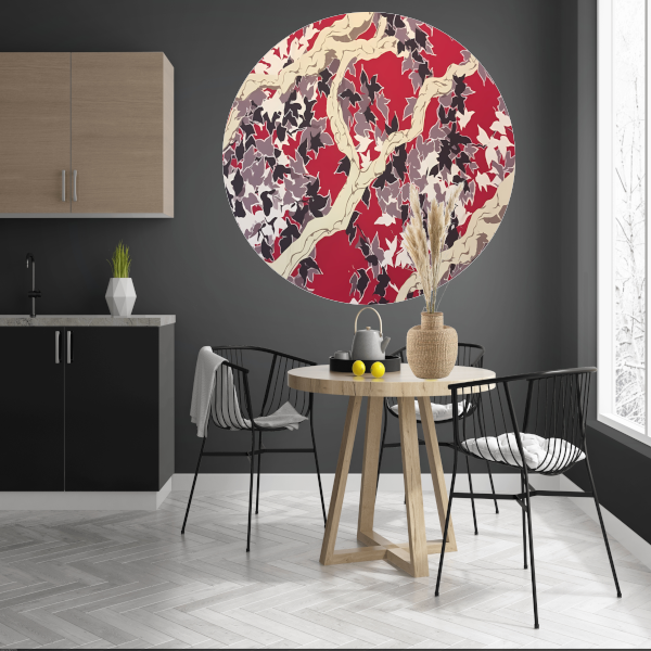 Rode Herfst in Abstracte Vorm aluminium muurcirkel