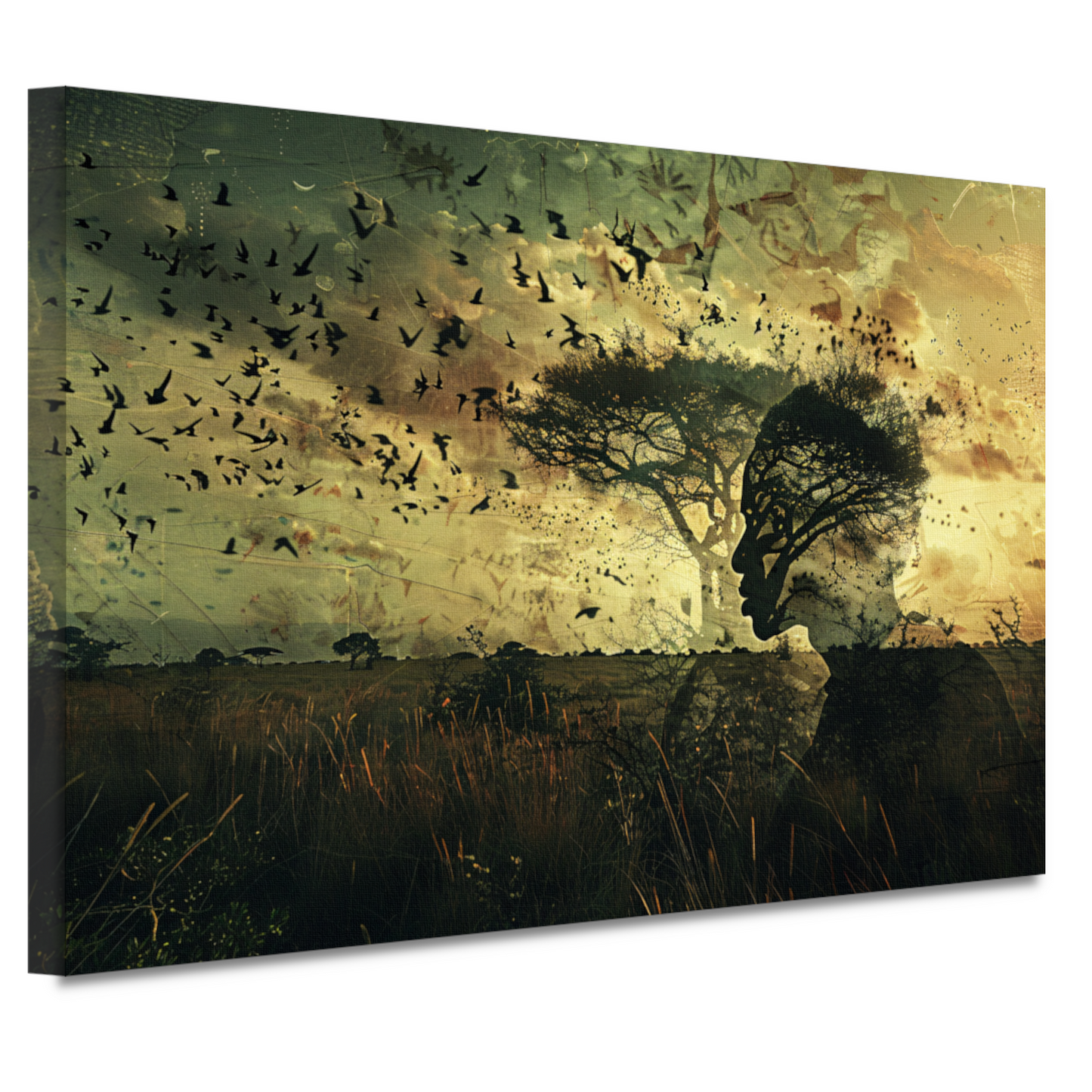 Mens en natuur versmolten in kunst canvas