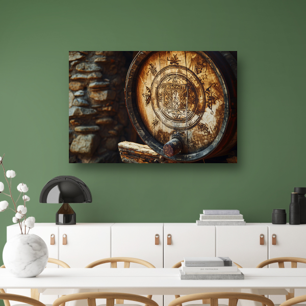 Houten vat met carving poster