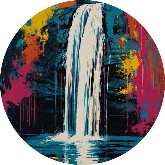 Abstracte Waterval in Levendige Kleurenexplosie aluminium muurcirkel