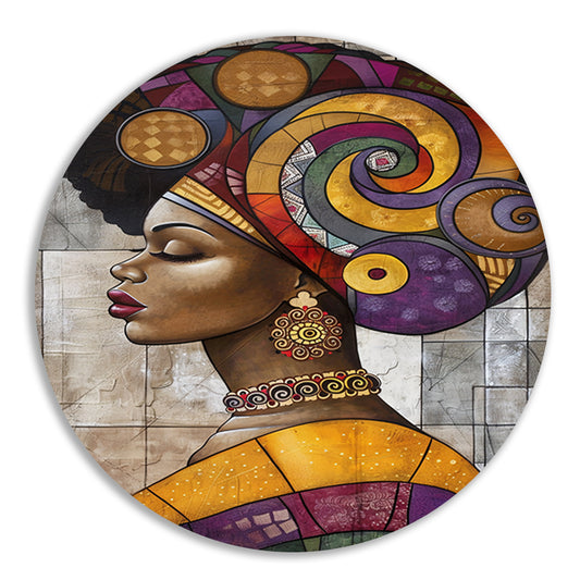 Kleurrijk abstract portret van Afrikaanse vrouw aluminium muurcirkel