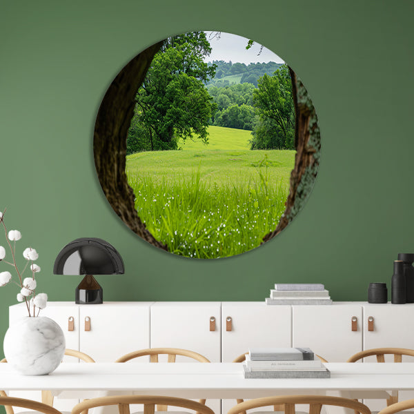 Natuurlandschap door een houten raam forex muurcirkel