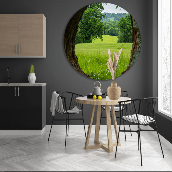 Natuurlandschap door een houten raam forex muurcirkel