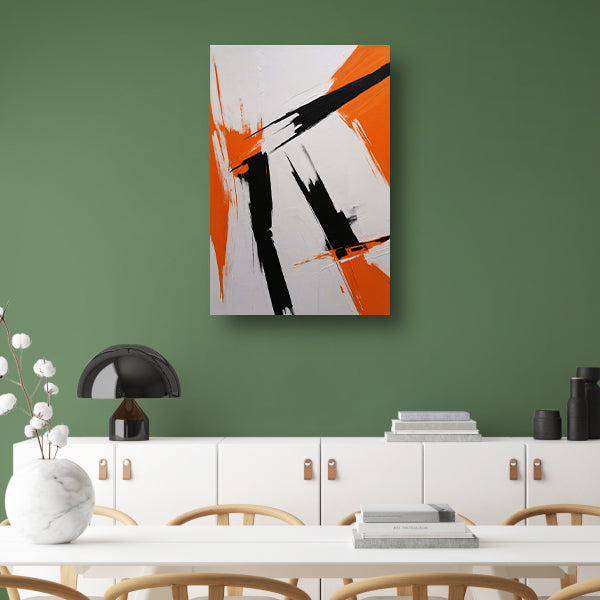Dynamische abstractie in zwart, wit en oranje canvas