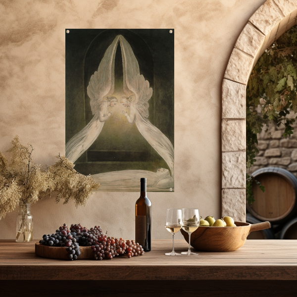 Christus in het graf, bewaakt door engelen - William Blake tuinposter
