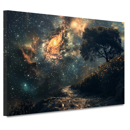 Nachtelijke bomen onder sterrenhemel canvas
