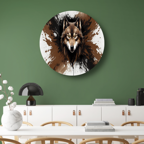Wolf in Dynamische Abstracte Stijl aluminium muurcirkel