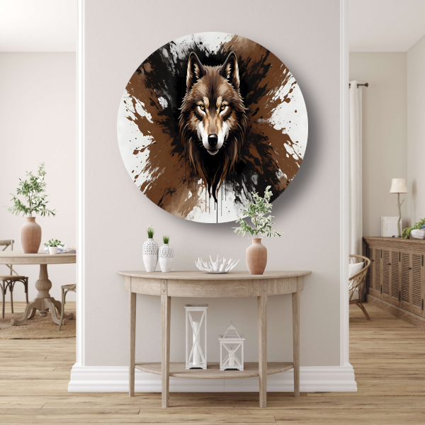 Wolf in Dynamische Abstracte Stijl aluminium muurcirkel