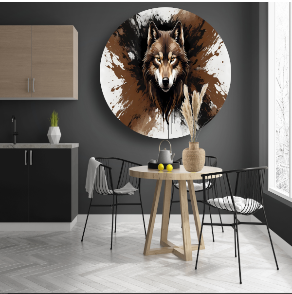 Wolf in Dynamische Abstracte Stijl aluminium muurcirkel