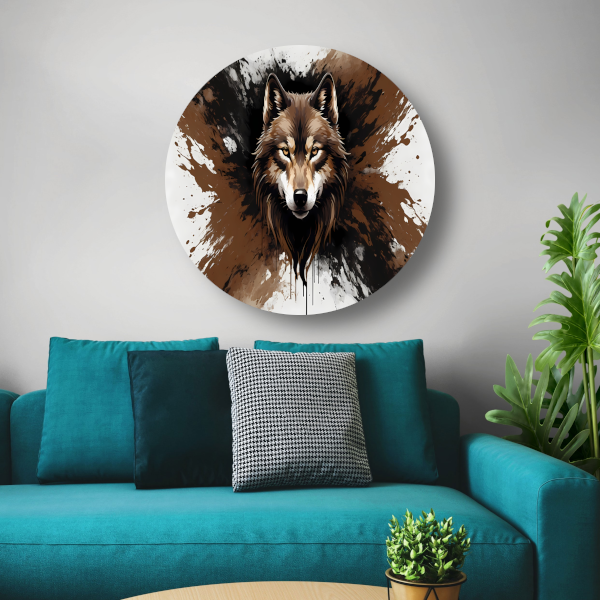 Wolf in Dynamische Abstracte Stijl aluminium muurcirkel