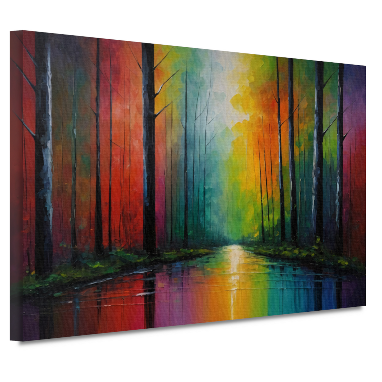 Impressionistische Reflectie van een Kleurrijk Bos canvas