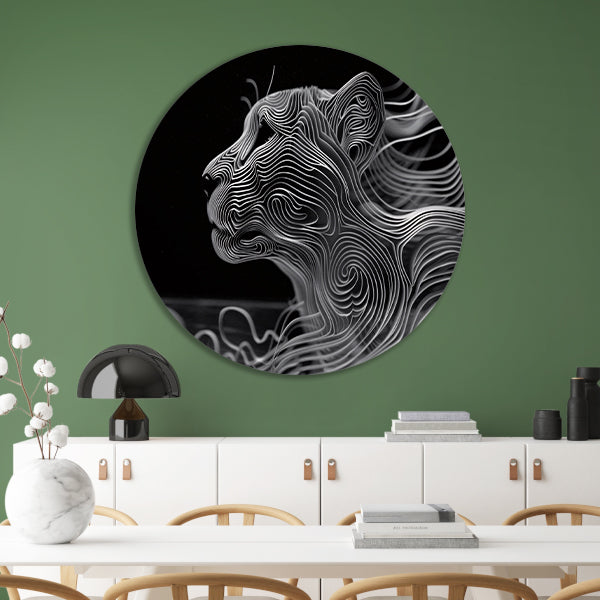 Abstracte lijntekening van een cheeta aluminium muurcirkel