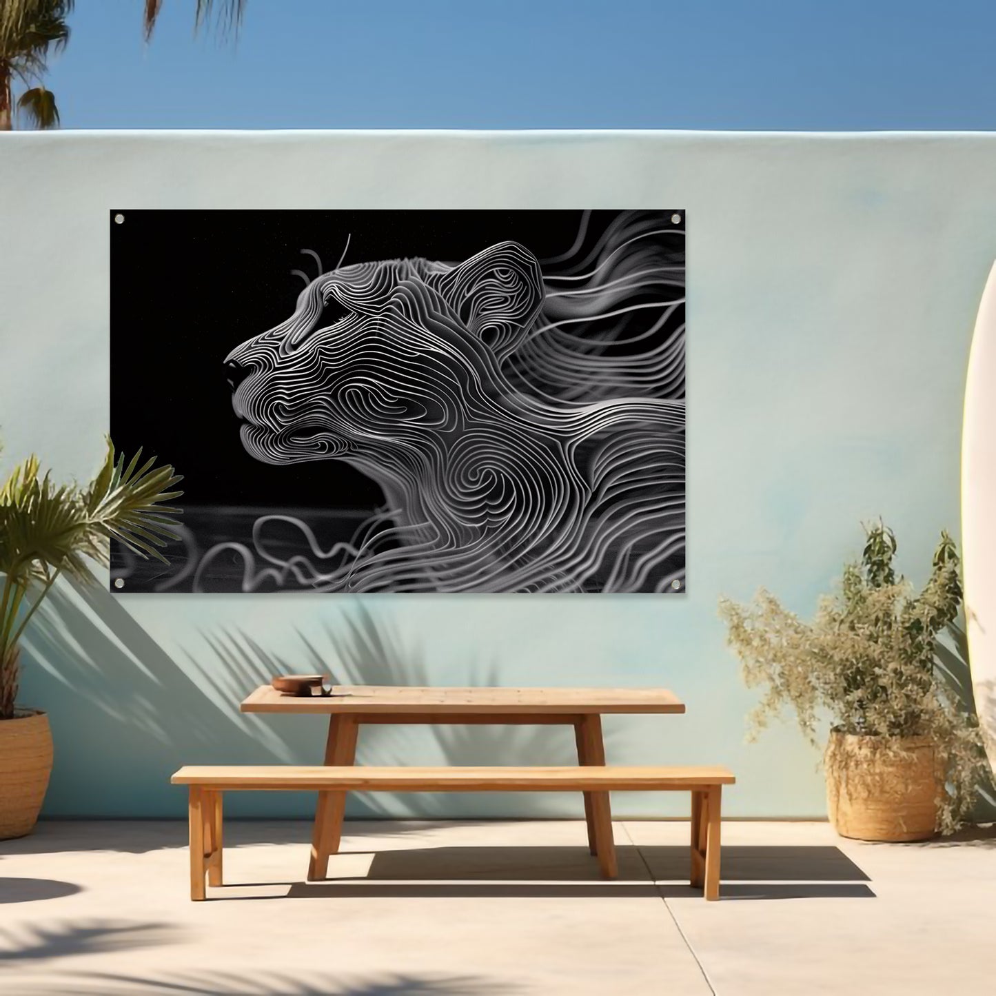 Abstracte lijntekening van een cheeta tuinposter