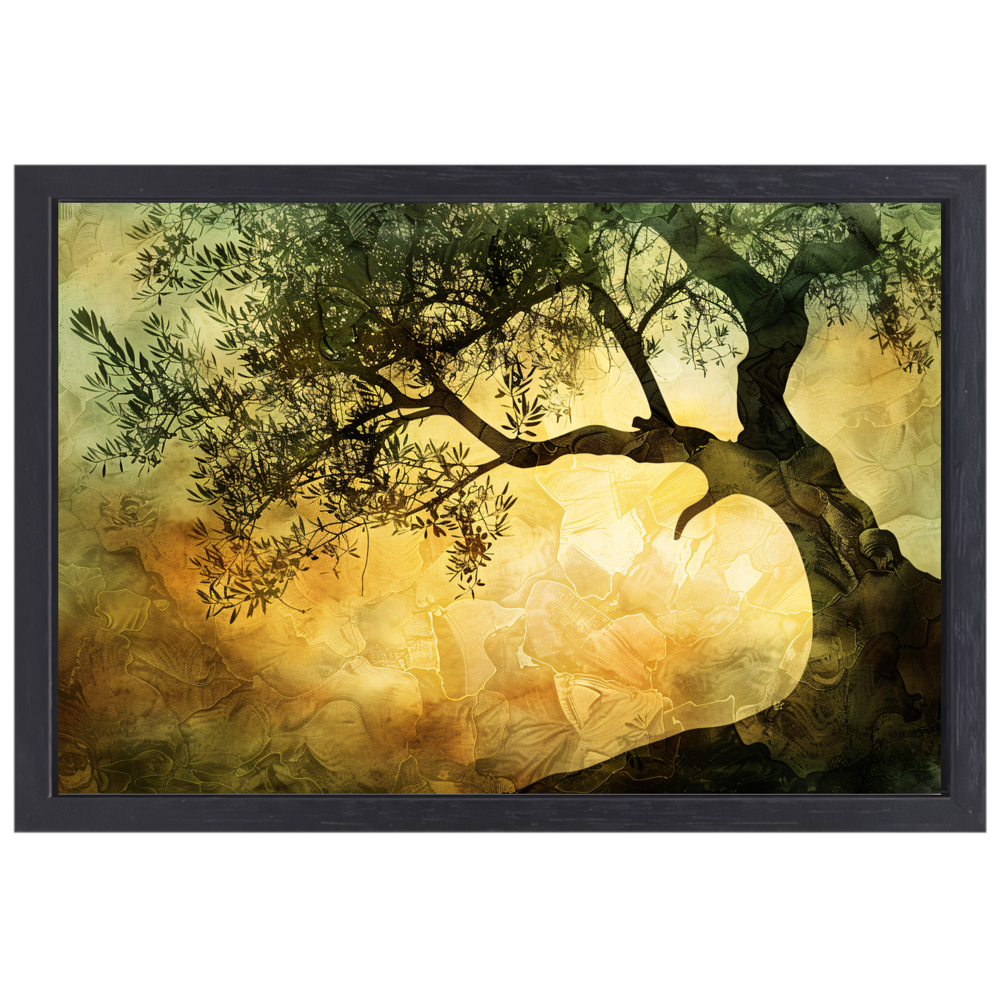 Zonnebloemenboom van Van Gogh canvas met baklijst