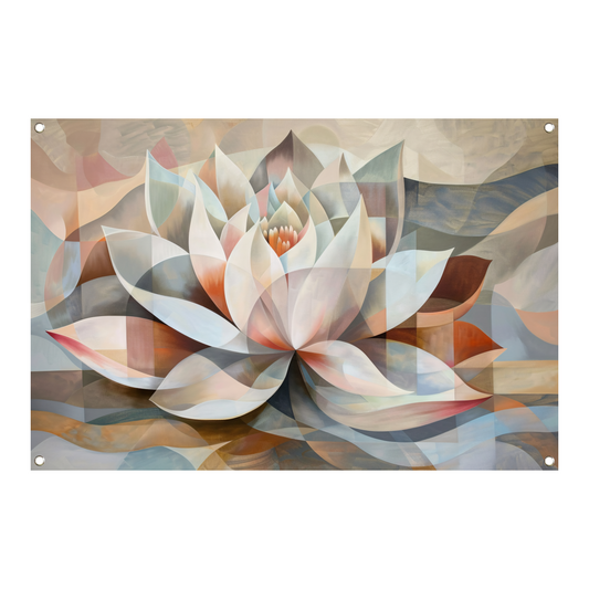 Gestileerde Kubistische Lotus in Warme Tinten tuinposter