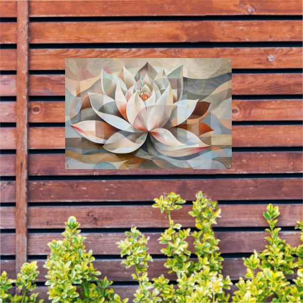 Gestileerde Kubistische Lotus in Warme Tinten tuinposter
