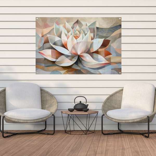 Gestileerde Kubistische Lotus in Warme Tinten tuinposter