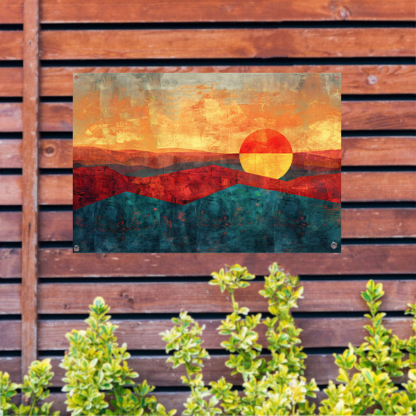 Kleurrijke digitale kunst van zonsondergang landschap tuinposter