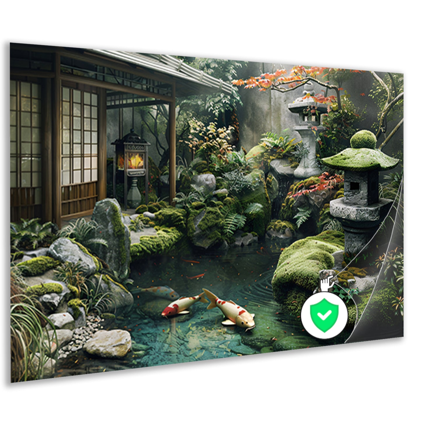 Serene Japanse tuin met koi vissen poster