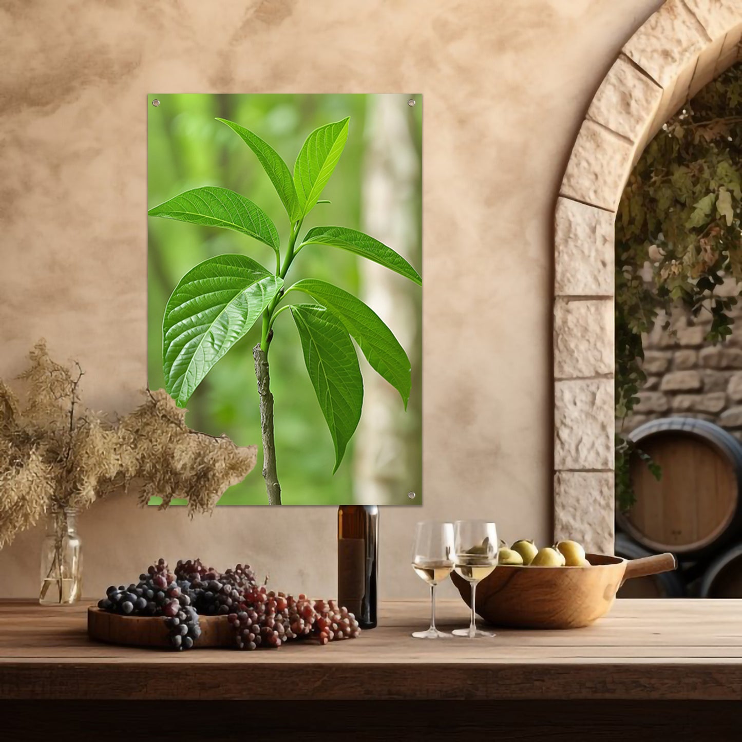 Jonge groene plant in de zon tuinposter