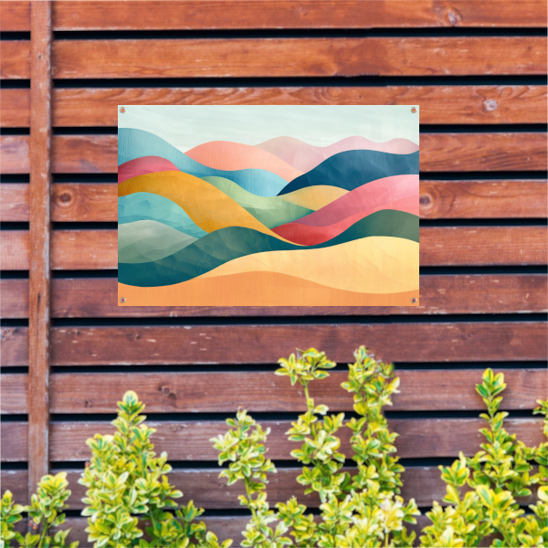 Golvende abstracte kunst met kleurrijke landschappen tuinposter