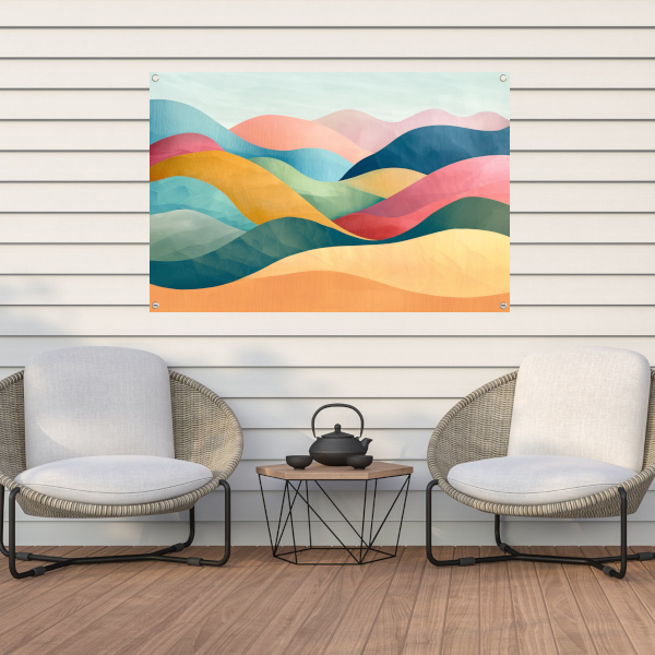 Golvende abstracte kunst met kleurrijke landschappen tuinposter
