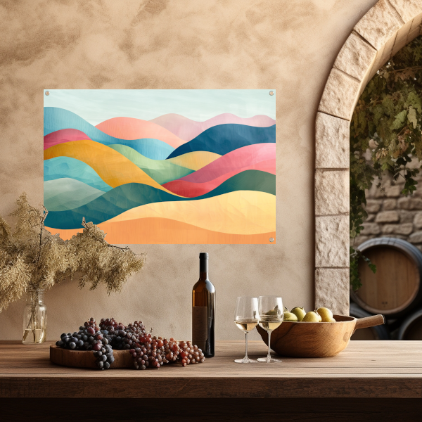 Golvende abstracte kunst met kleurrijke landschappen tuinposter