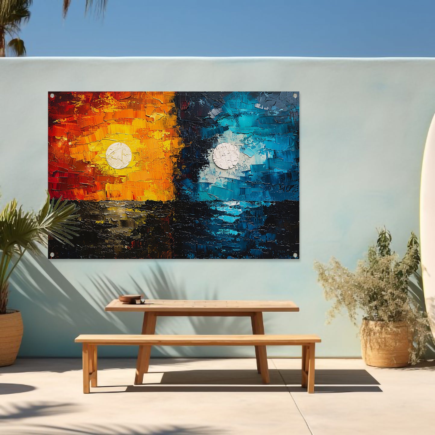 Abstract Contrast in Oranje en Blauw tuinposter