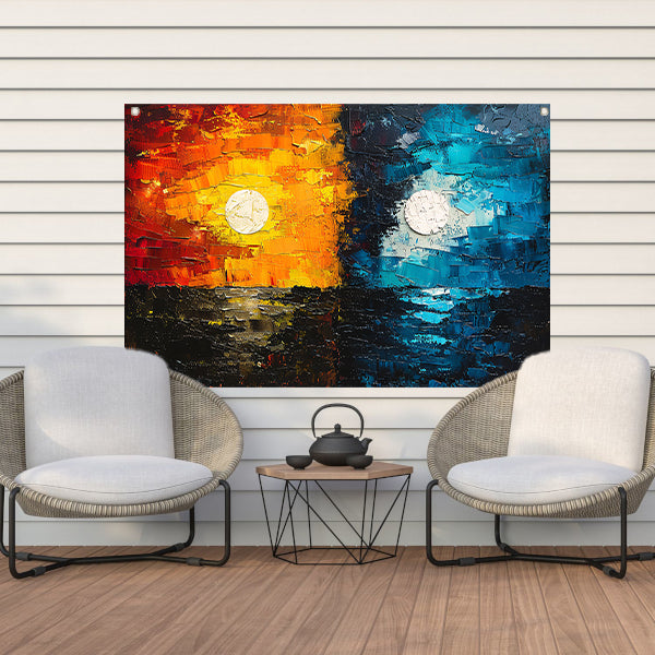 Abstract Contrast in Oranje en Blauw tuinposter