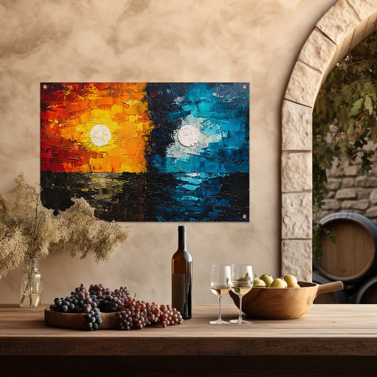 Abstract Contrast in Oranje en Blauw tuinposter