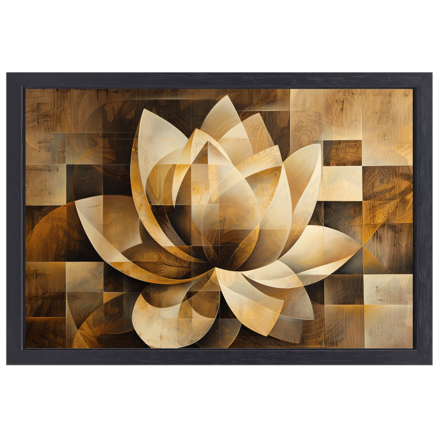 Abstracte Sepia Lotus Kunstwerk canvas met baklijst