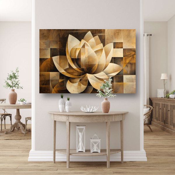 Abstracte Sepia Lotus Kunstwerk canvas