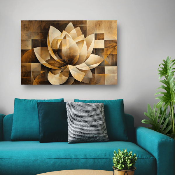 Abstracte Sepia Lotus Kunstwerk canvas