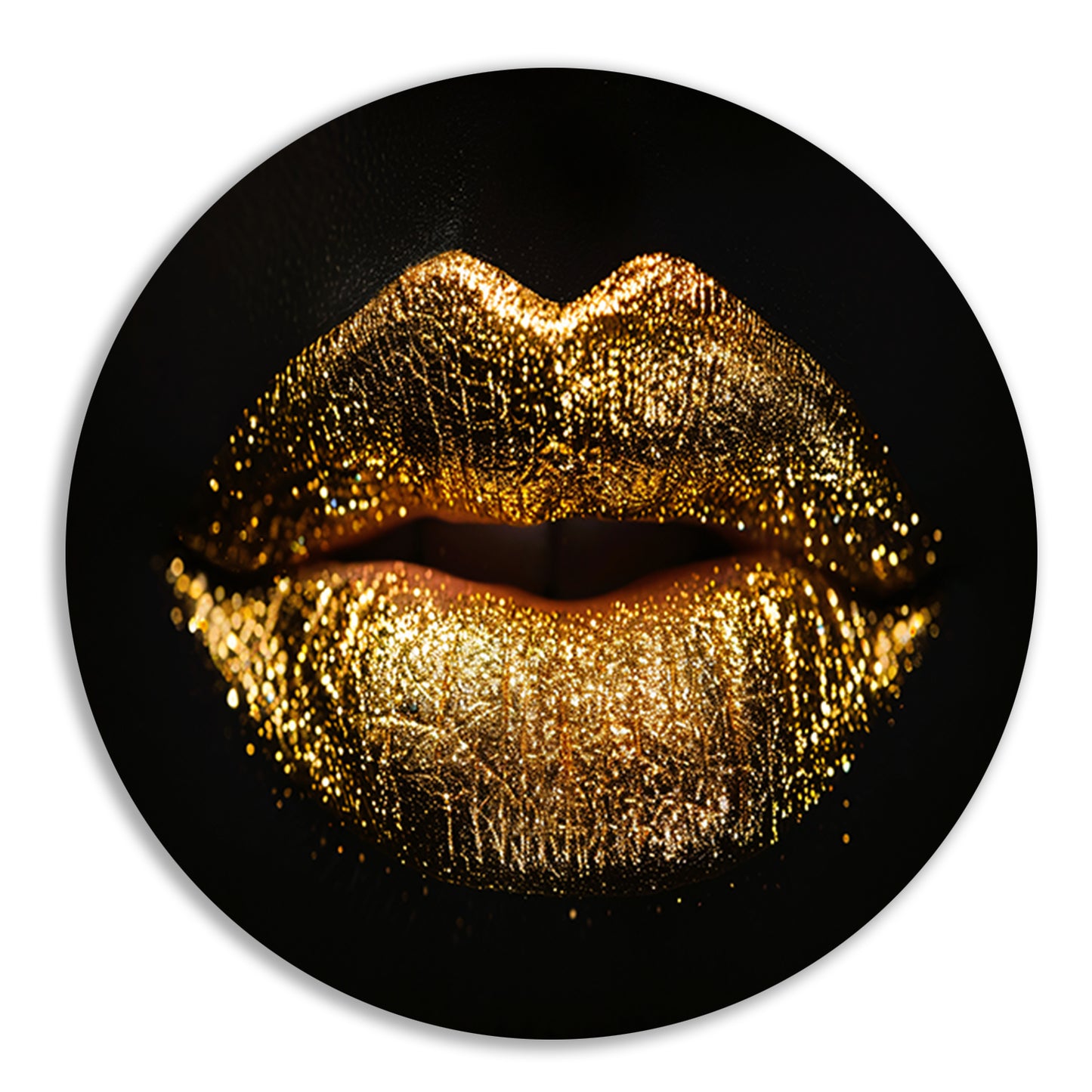 Dramatische Gouden Glitter Lippen Close-up aluminium muurcirkel