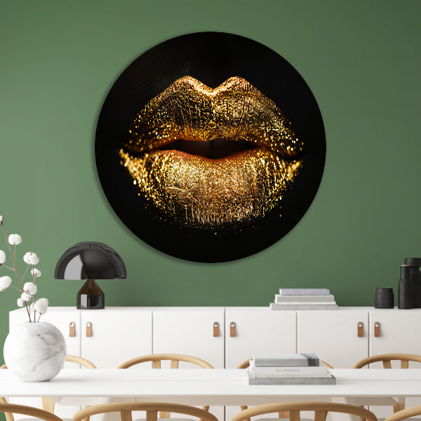Dramatische Gouden Glitter Lippen Close-up aluminium muurcirkel