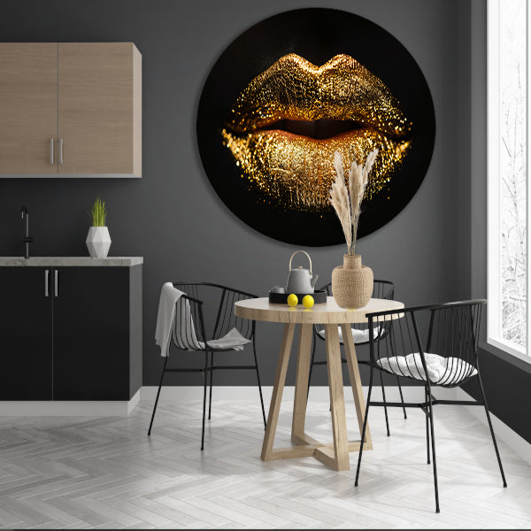 Dramatische Gouden Glitter Lippen Close-up aluminium muurcirkel
