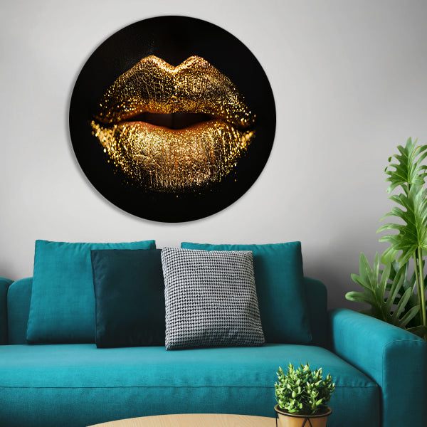 Dramatische Gouden Glitter Lippen Close-up aluminium muurcirkel