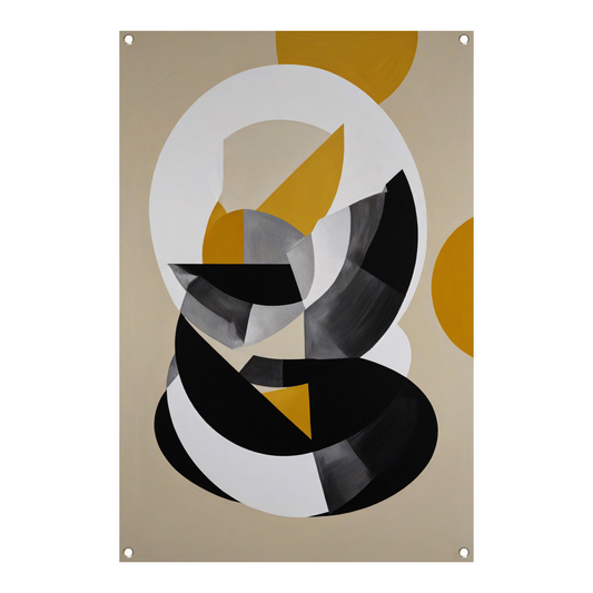 Abstract Geometrisch Spel in Zwart, Wit, Geel tuinposter