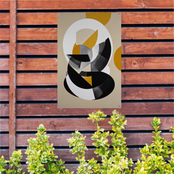 Abstract Geometrisch Spel in Zwart, Wit, Geel tuinposter
